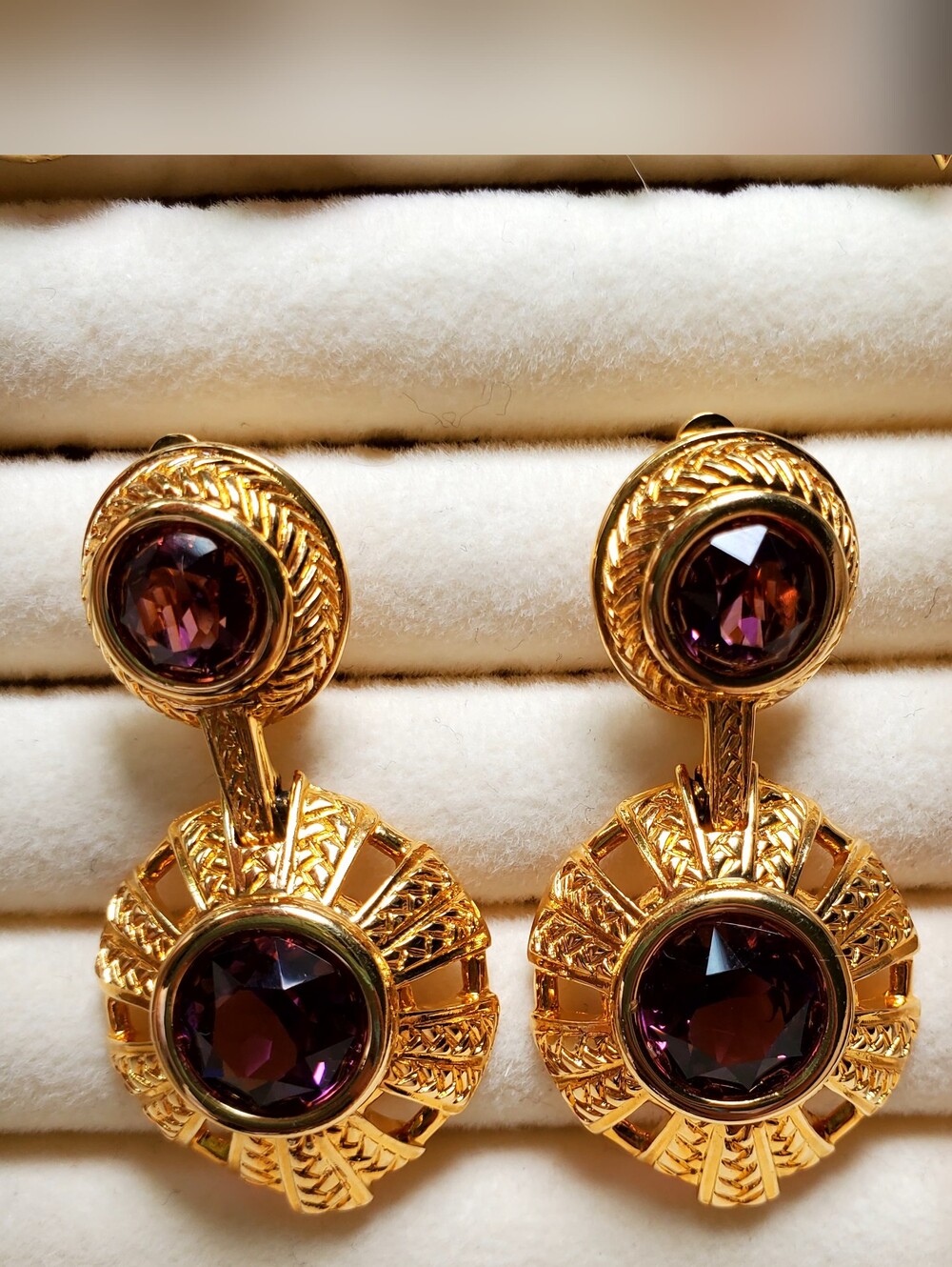 3/$100 Swarovski Gold-Tone Clip-on Earrings with Deep Purple Stones